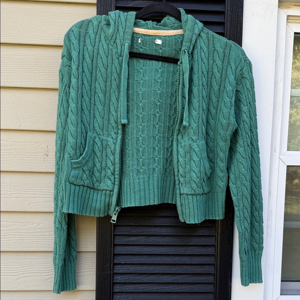 American Eagle Outfitters Green Hooded Cardigan - Picture 4 of 7